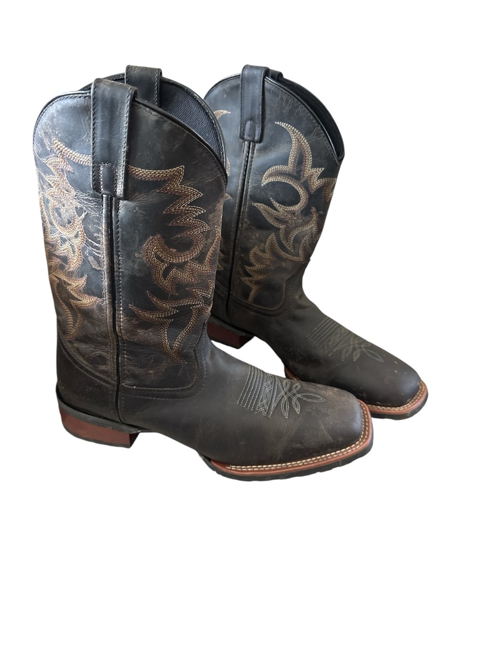 Laredo Brown Leather Western Embroidered Cowboy Boots